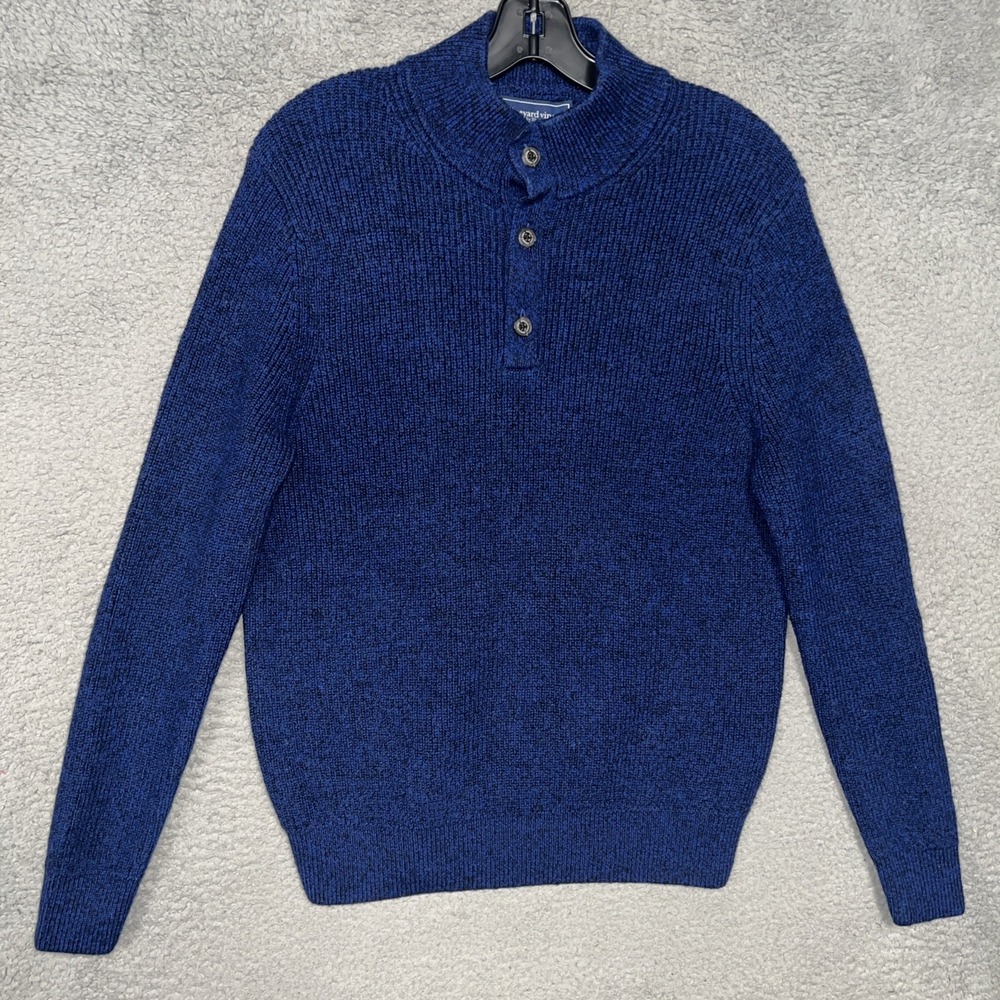 Vineyard Vines Sweater Men Sz M Blue Knit Merino Wool Oysterman Placket Pullover